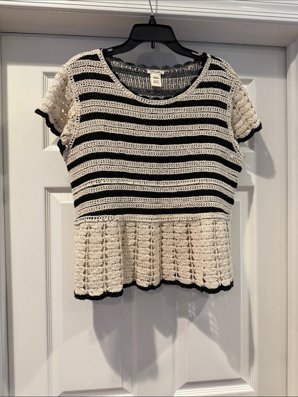 NWOT Cream and Black Striped Crochet Knit Top